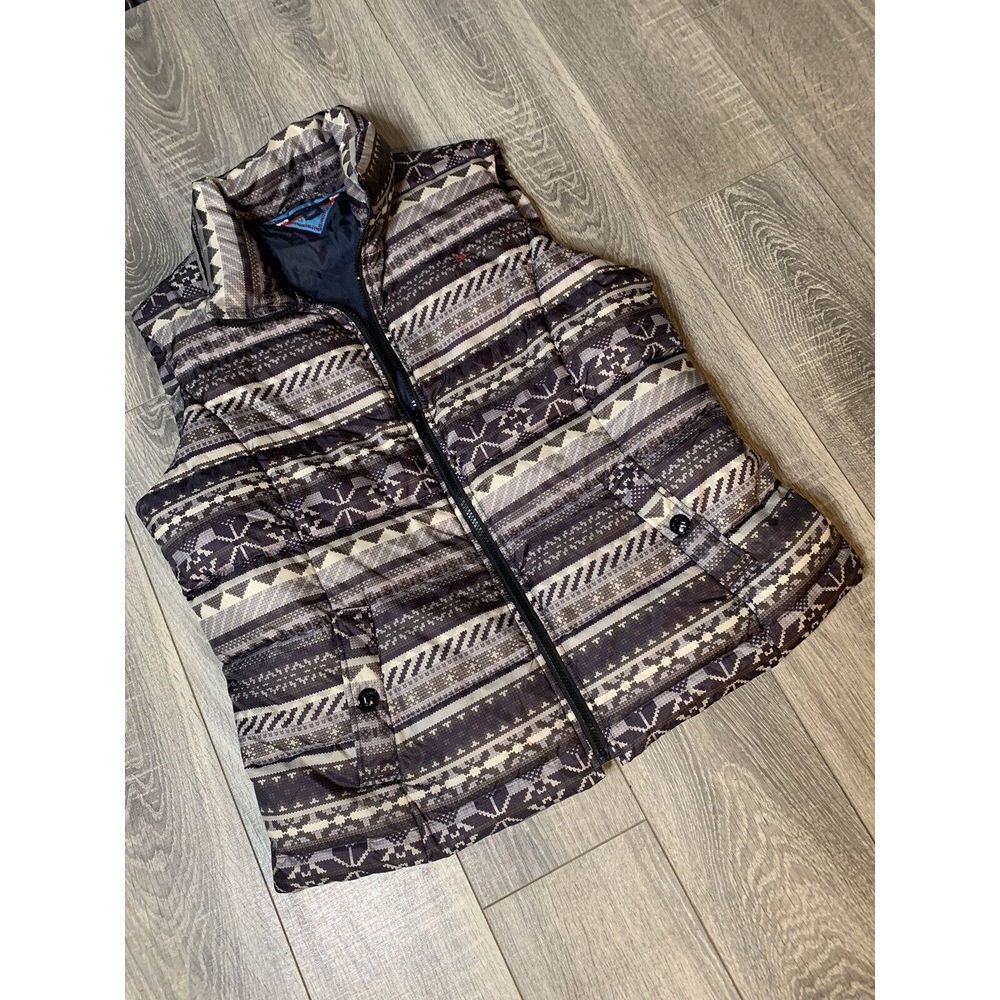 Tommy Hilfiger Size XL Women's Brown /Tan Nordic Full Zip‎ Down Puffer Vest
